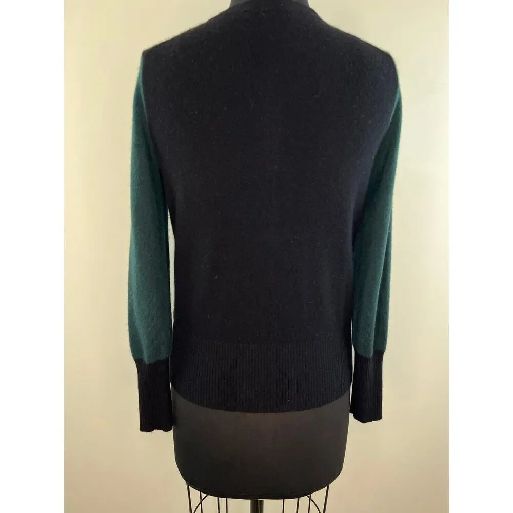 C by Bloomingdale's 100% 2 Ply Cashmere Green Colorblock Long Sleeve Sweater M